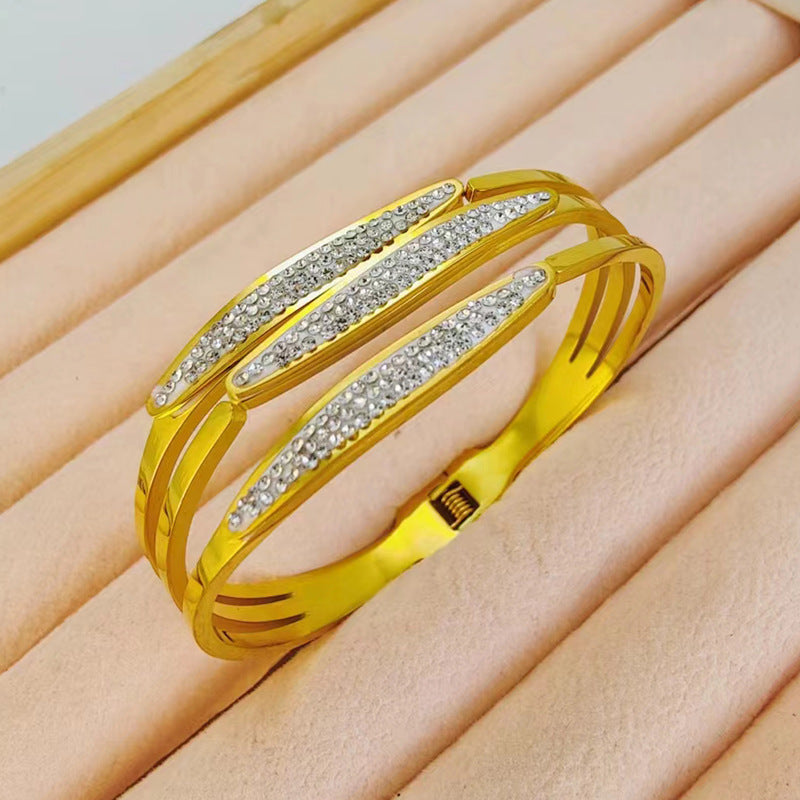Multi-Band Crystal Detail Bracelet with Elegant Layered Design