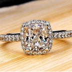 Cushion Cut Halo Engagement Ring – Pavé Diamond Band