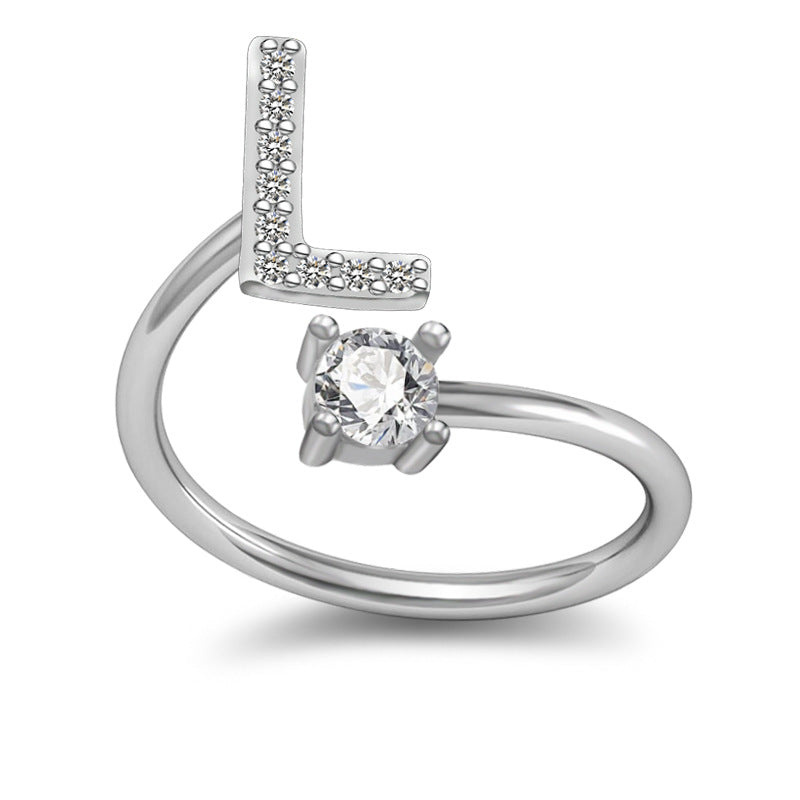 Personalized Initial Letter Ring with Pavé Stone Accent