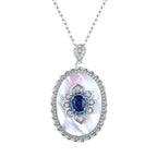 Vintage Sapphire Pendant with Sterling Silver & Diamond Accents