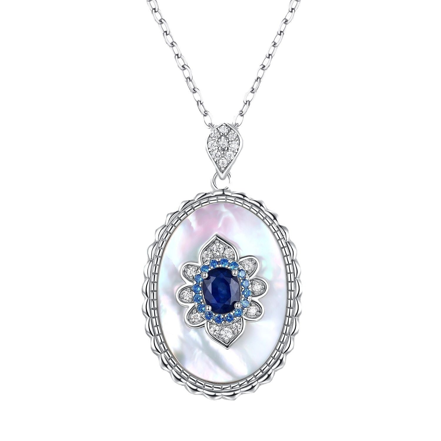 Vintage Sapphire Pendant with Sterling Silver & Diamond Accents