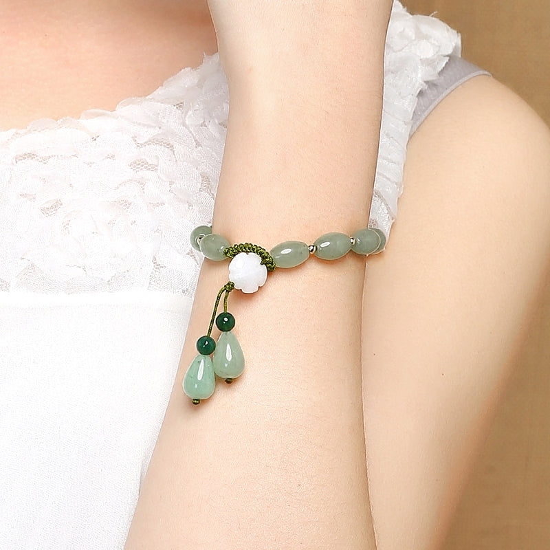 Natural Stone Bead Bracelet with Floral Charm and Drop Detail