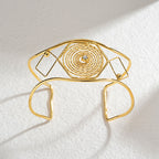 Geometric Open Cuff Bracelet with Intricate Center Detail