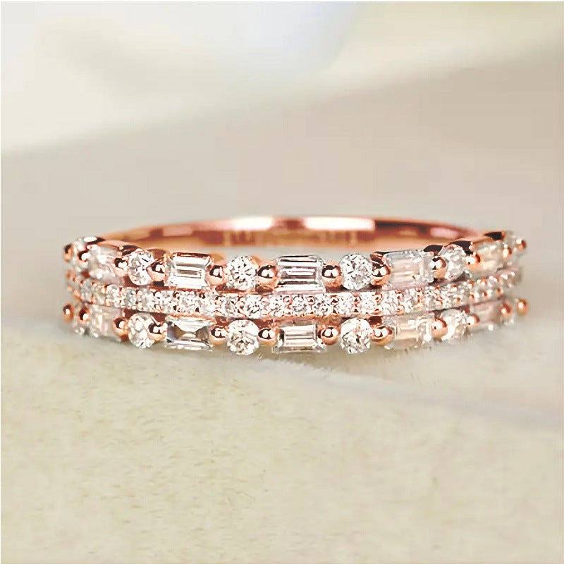Triple Row Baguette and Round Eternity Band Ring