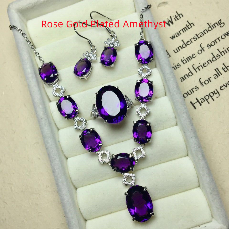 Ladies Inlaid Corundum Amethyst Jewelry Set