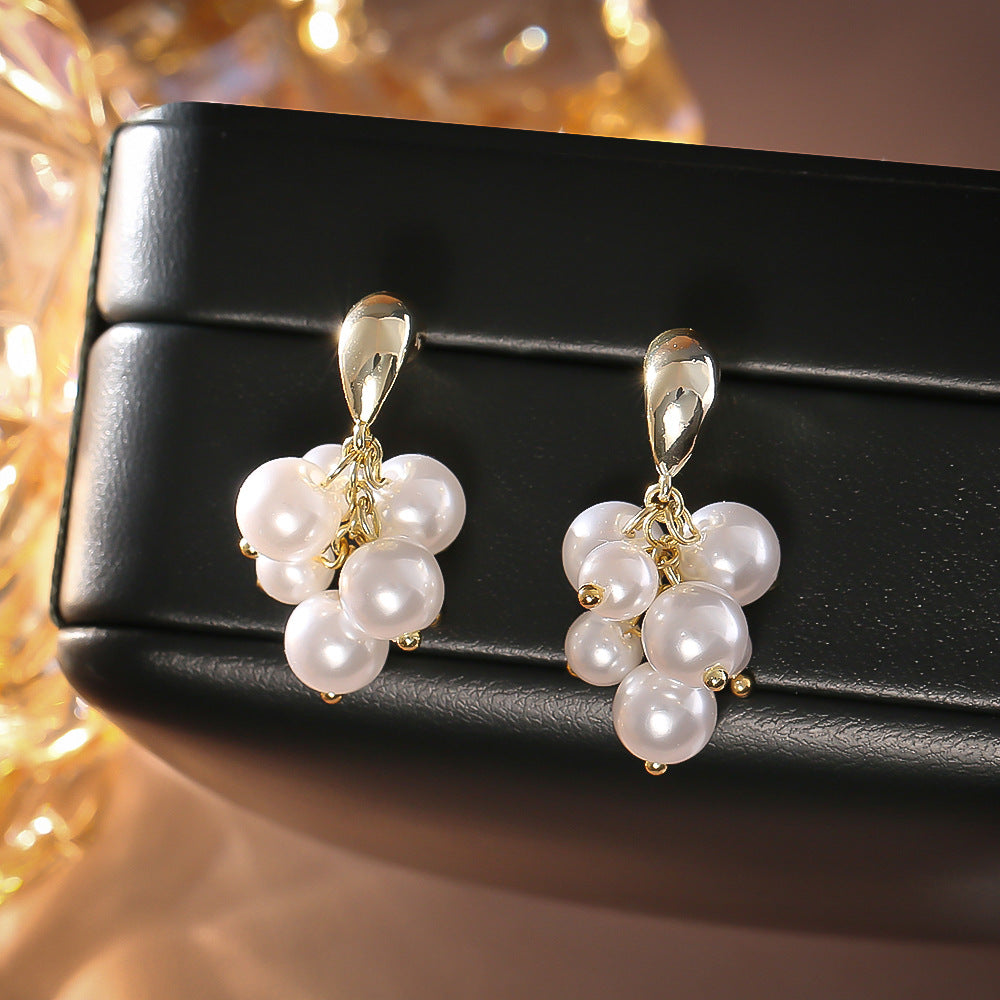 Pearl Grape Cluster Drop Earrings