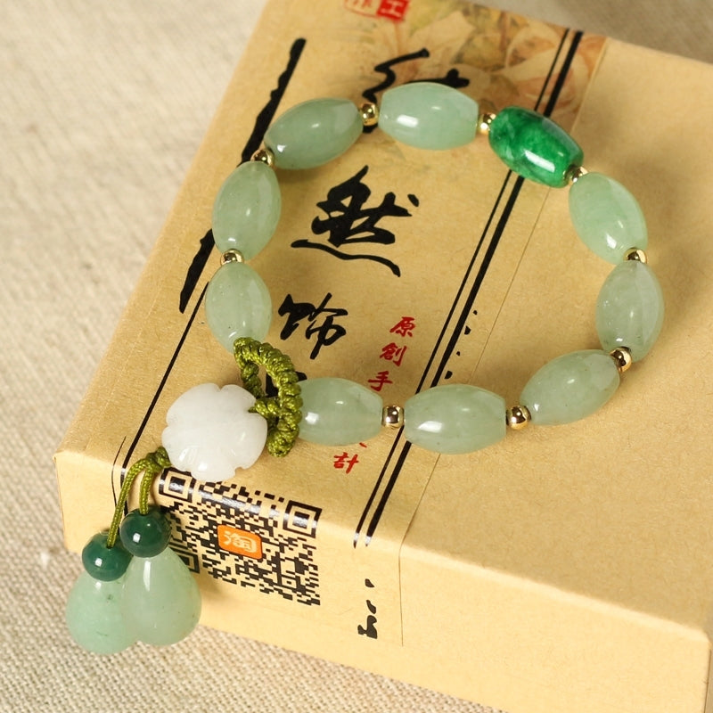 Natural Stone Bead Bracelet with Floral Charm and Drop Detail
