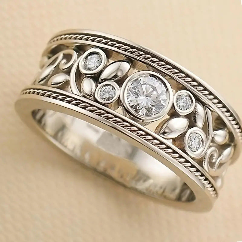 Krystal Crafts Vintage Leaf Diamond Band Ring