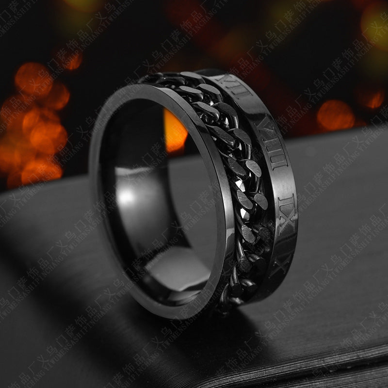 Stainless Steel Chain Spinner Ring – Roman Numeral Band