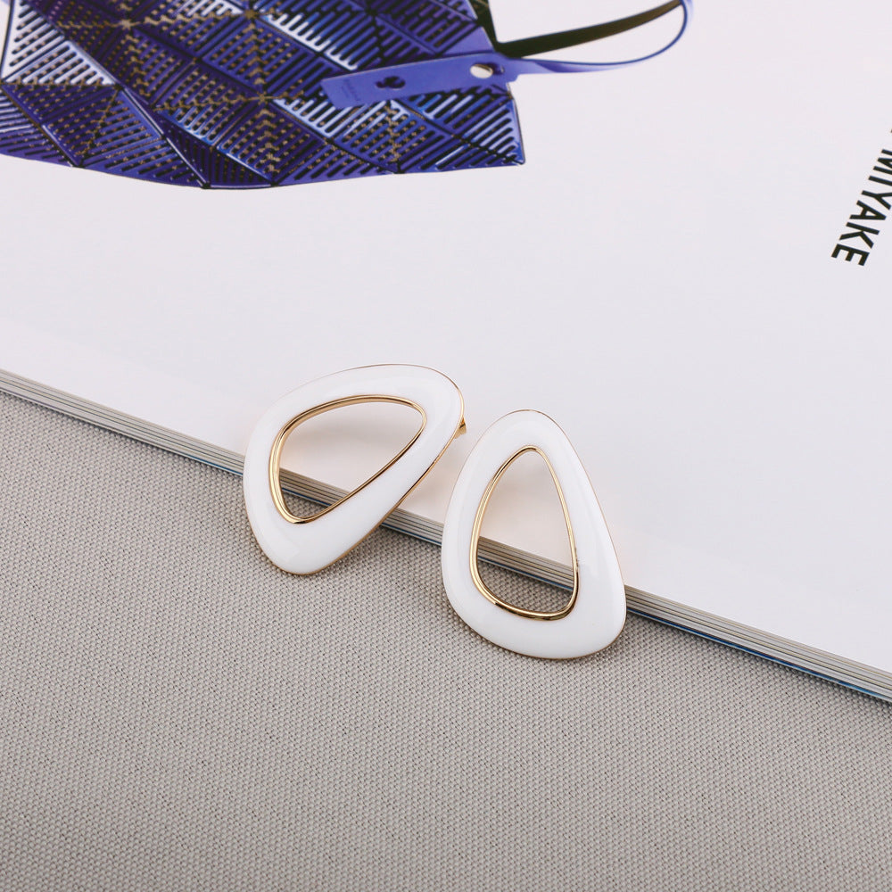 White Abstract Triangle Hoop Earrings