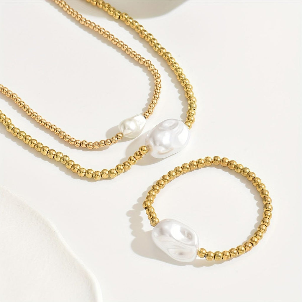 Elegant Pearl Jewelry Set with Gold-Tone Chain