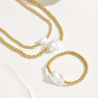 Elegant Pearl Jewelry Set with Gold-Tone Chain
