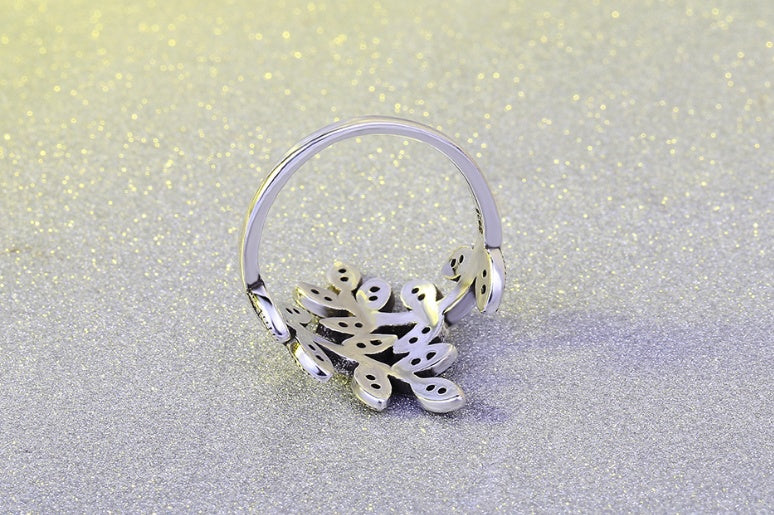 Vintage Leaf Wrap Ring – Marquise Crystal Adjustable Band