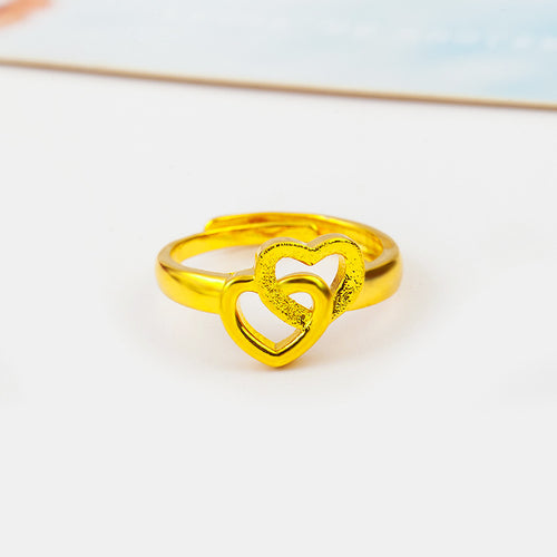 Adjustable Double-Heart Ring with Smooth & Textured Finish