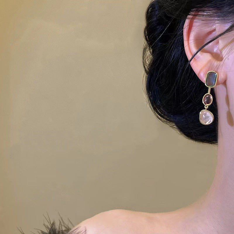 Elegant Multicolor Natural Stone Drop Earrings