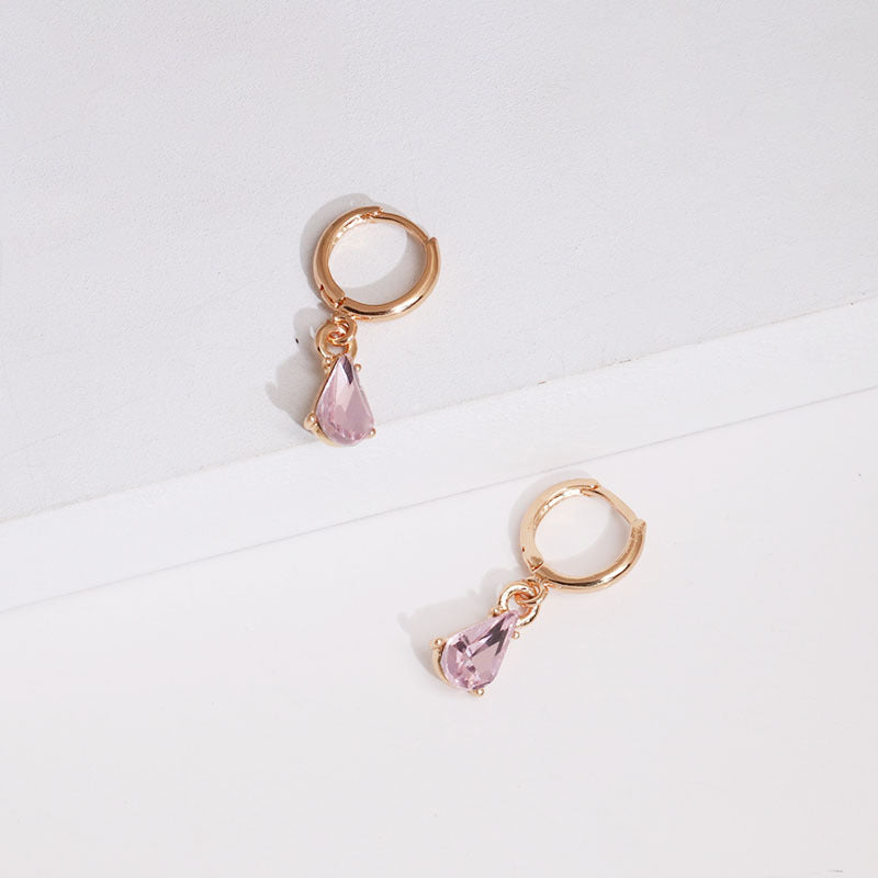 Dainty Hoop Earrings with Teardrop Crystal Charm