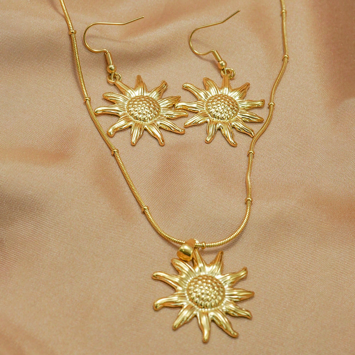 Radiant Sun Pendant Necklace & Matching Drop Earrings