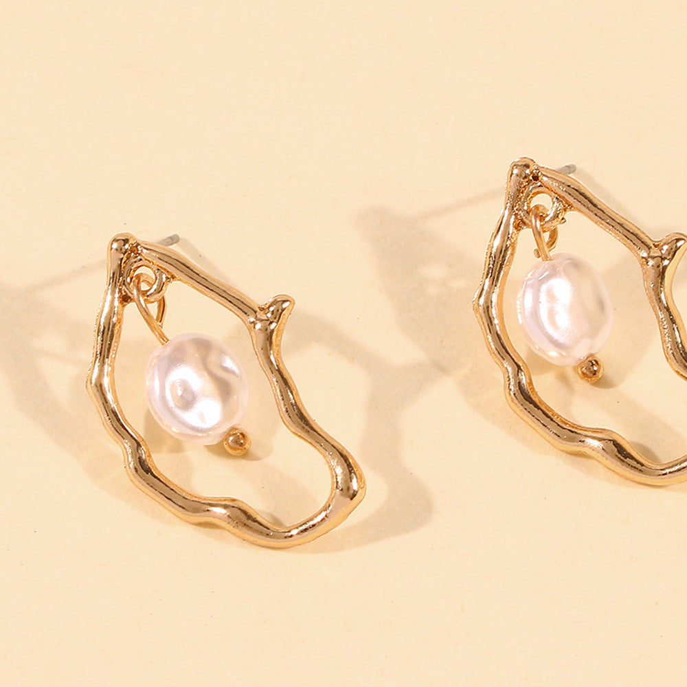 Organic Gold Irregular Pearl Statement Earrings