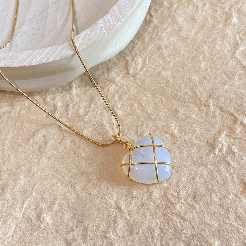 Gold Wire-Wrapped Moonstone Pendant Necklace