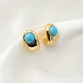 Gold Hoop Stud Earrings with Turquoise Stone