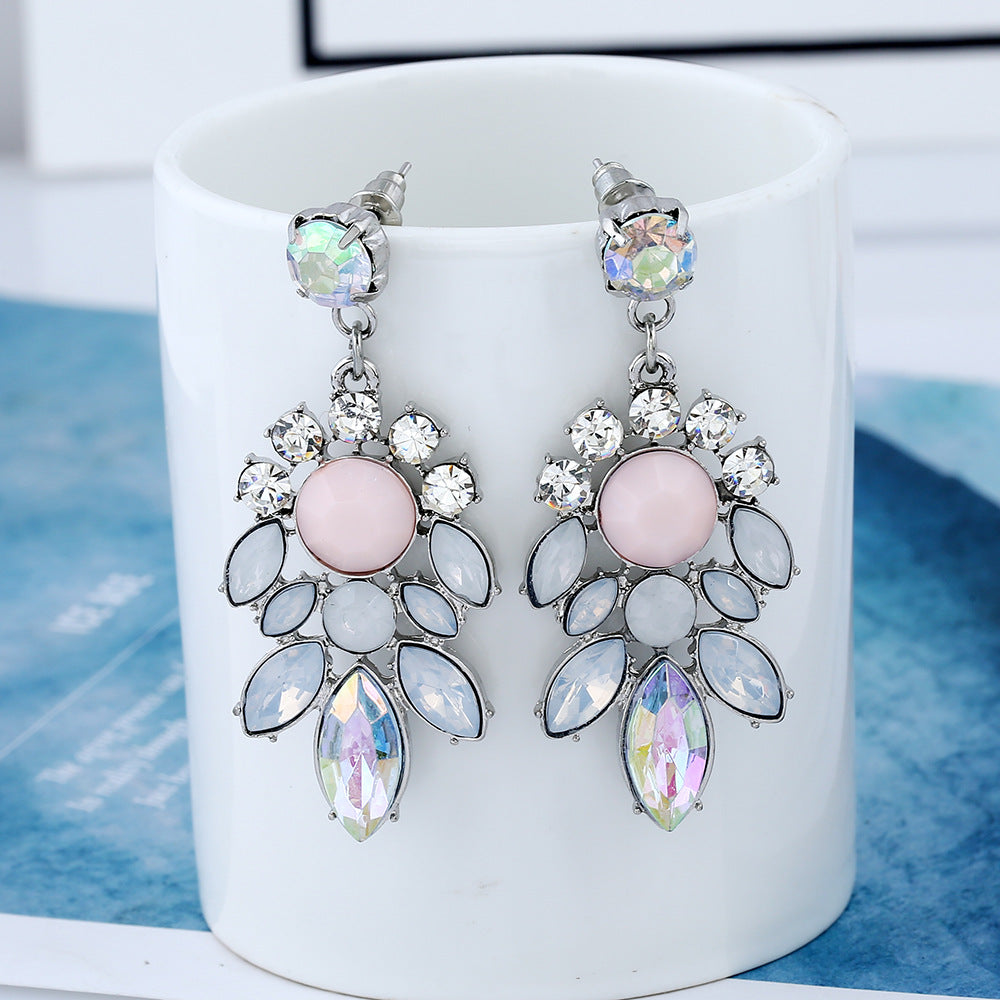 Elegant Crystal Drop Earrings with Pastel Center Stone
