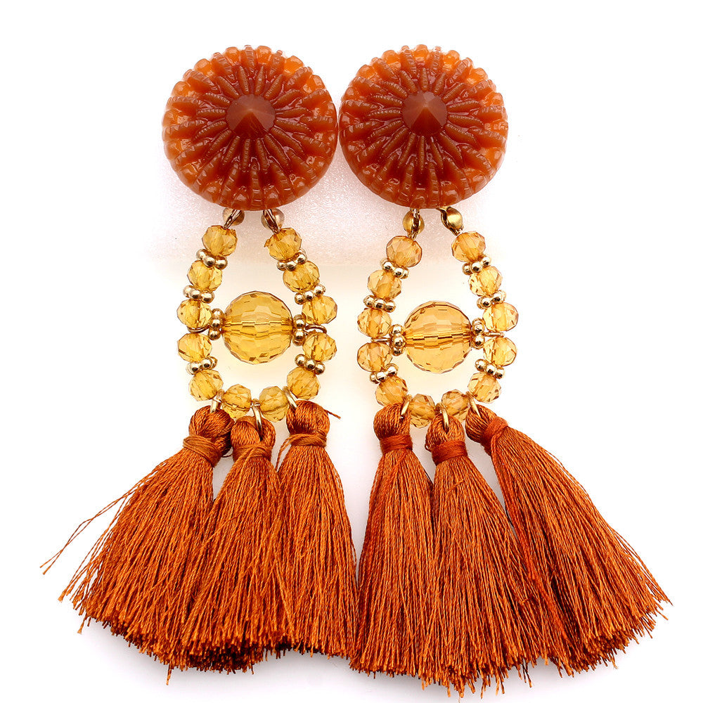 Bold Boho Tassel Earrings with Beaded Accents