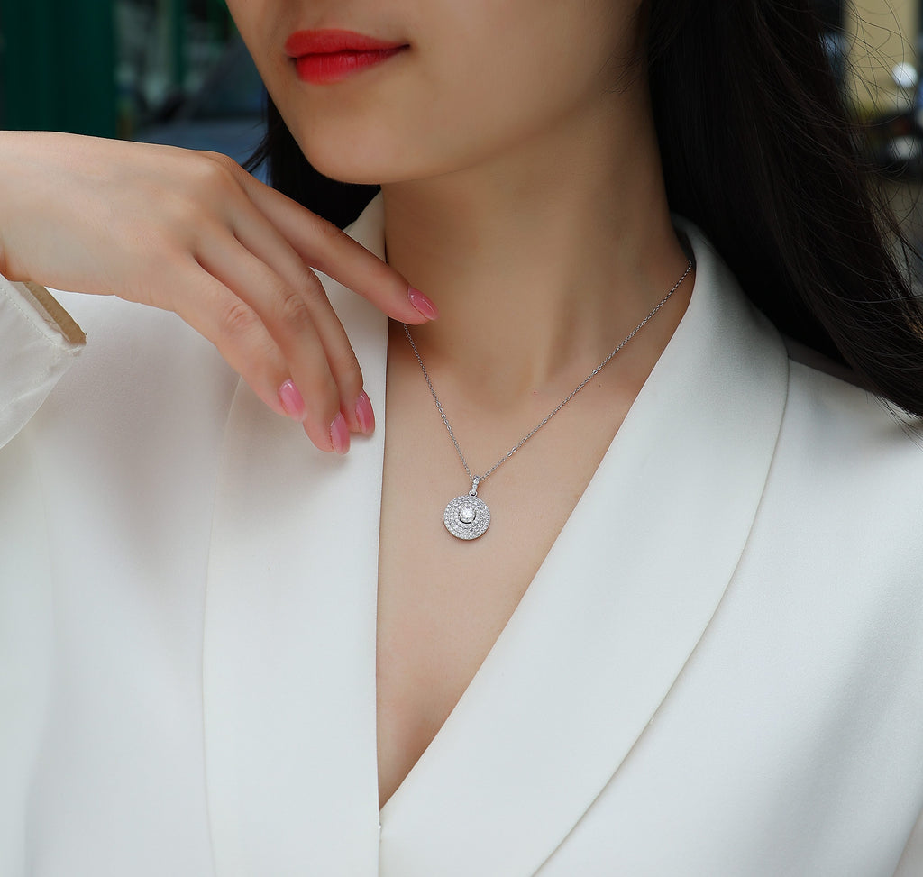 Classic Moissanite Double Halo Pendant Necklace