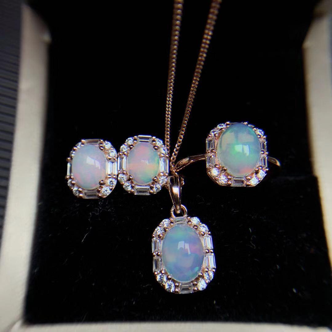 Silver Natural Opal Jewelry Set