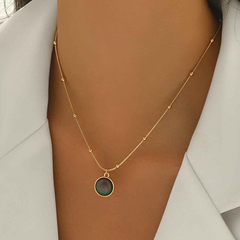Minimal Pendant Necklace with Beaded Chain Detail