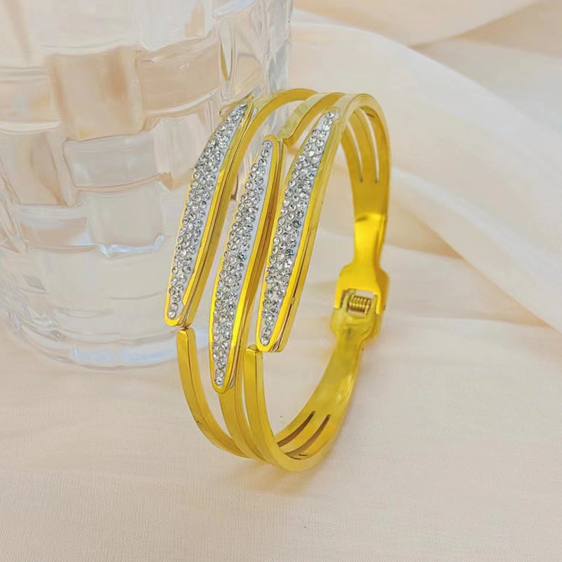 Multi-Band Crystal Detail Bracelet with Elegant Layered Design