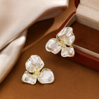 Elegant Flower Stud Earrings – Gold-Trimmed Floral Statement Jewelry