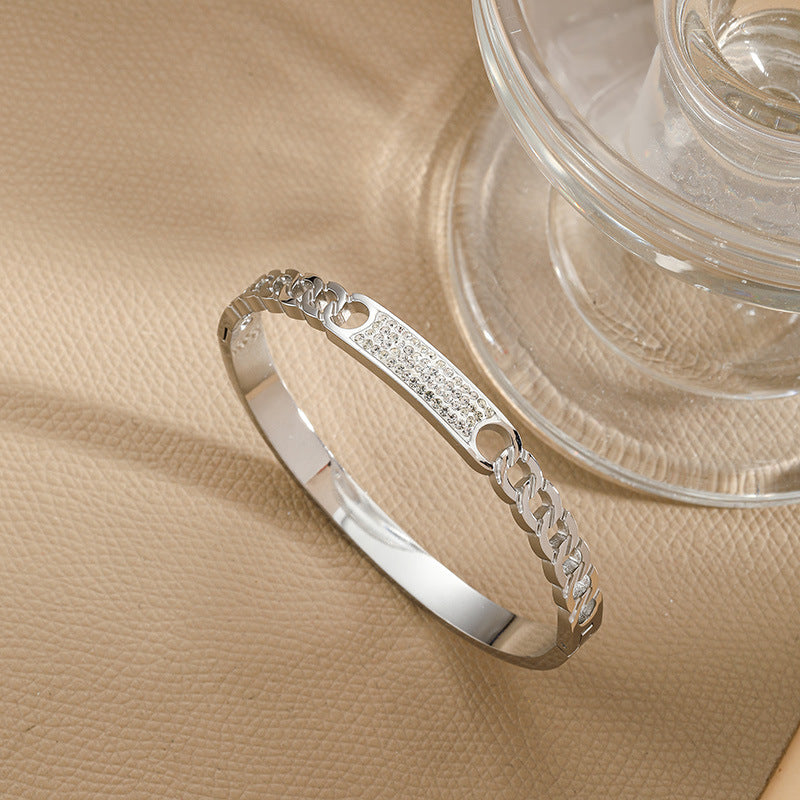 Chain-Detail Bangle Bracelet with Crystal Embellishment