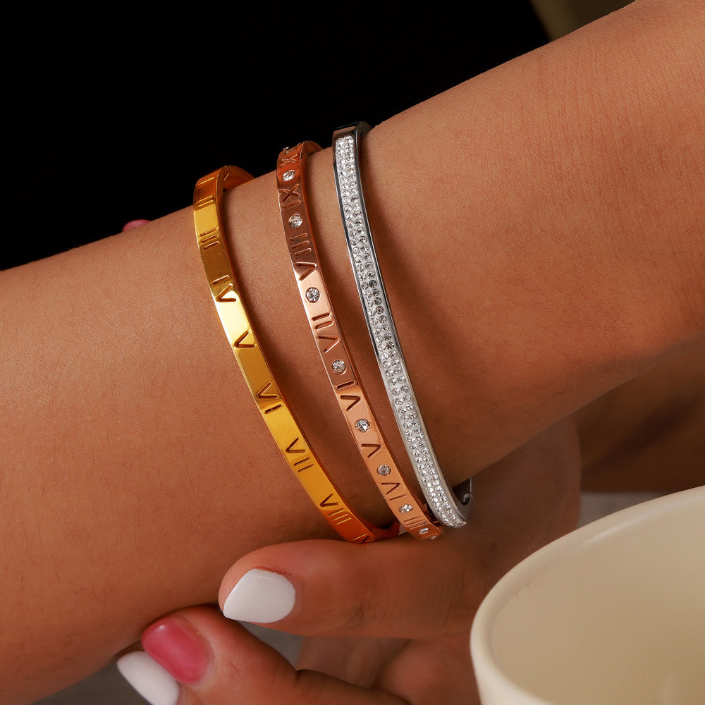 Engraved Bangle Bracelet with Refined Detail Accents