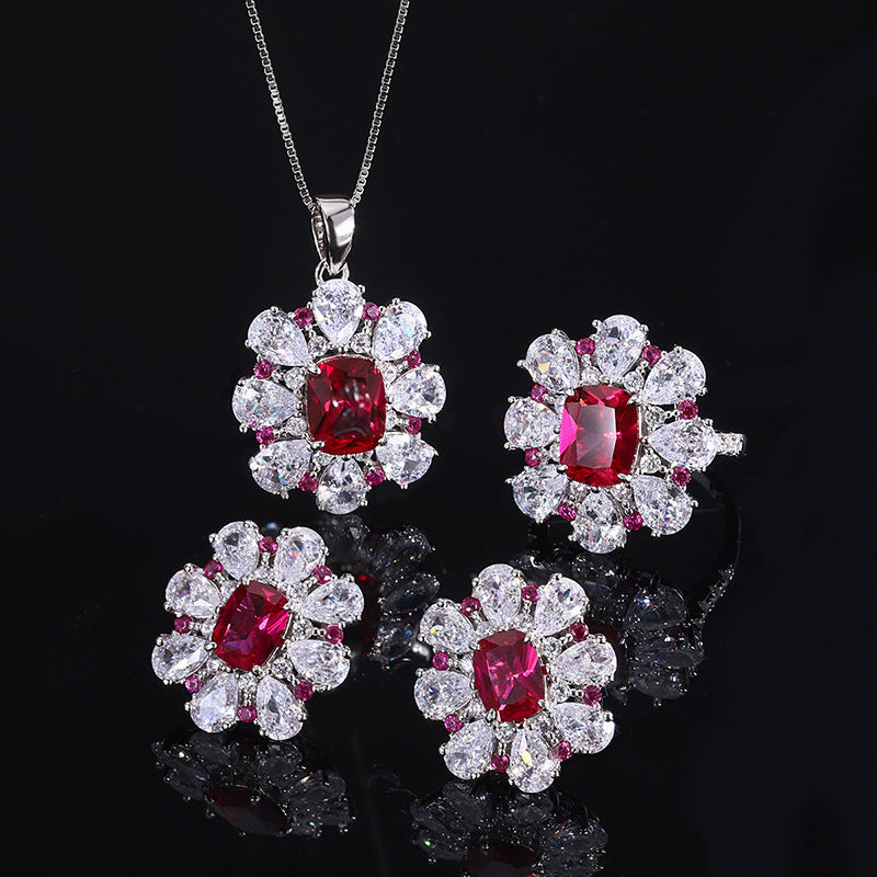 Ruby Red Floral Jewelry Set