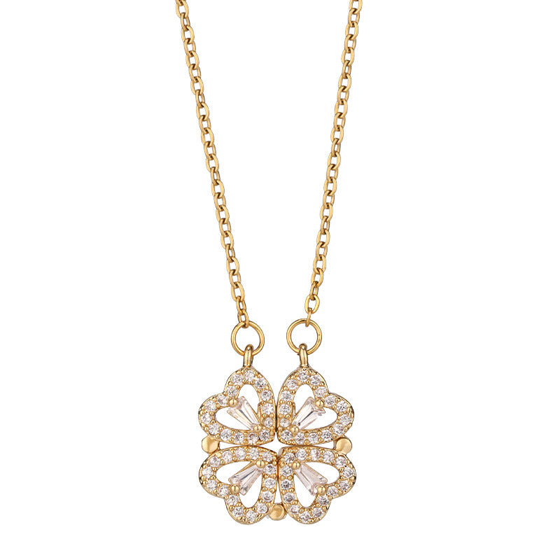 Gold Crystal Heart Cluster Necklace – Elegant Multi-Heart Pendant Chain