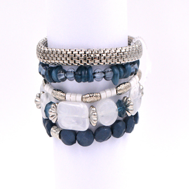 Layered Beaded Bracelet Stack with Textured Mixed Design