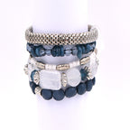 Layered Beaded Bracelet Stack with Textured Mixed Design