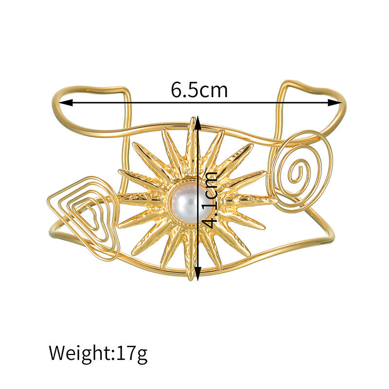 Geometric Open Cuff Bracelet with Intricate Center Detail