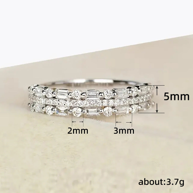 Triple Row Baguette and Round Eternity Band Ring
