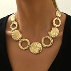 Hammered Disc Statement Necklace with Sculptural Links