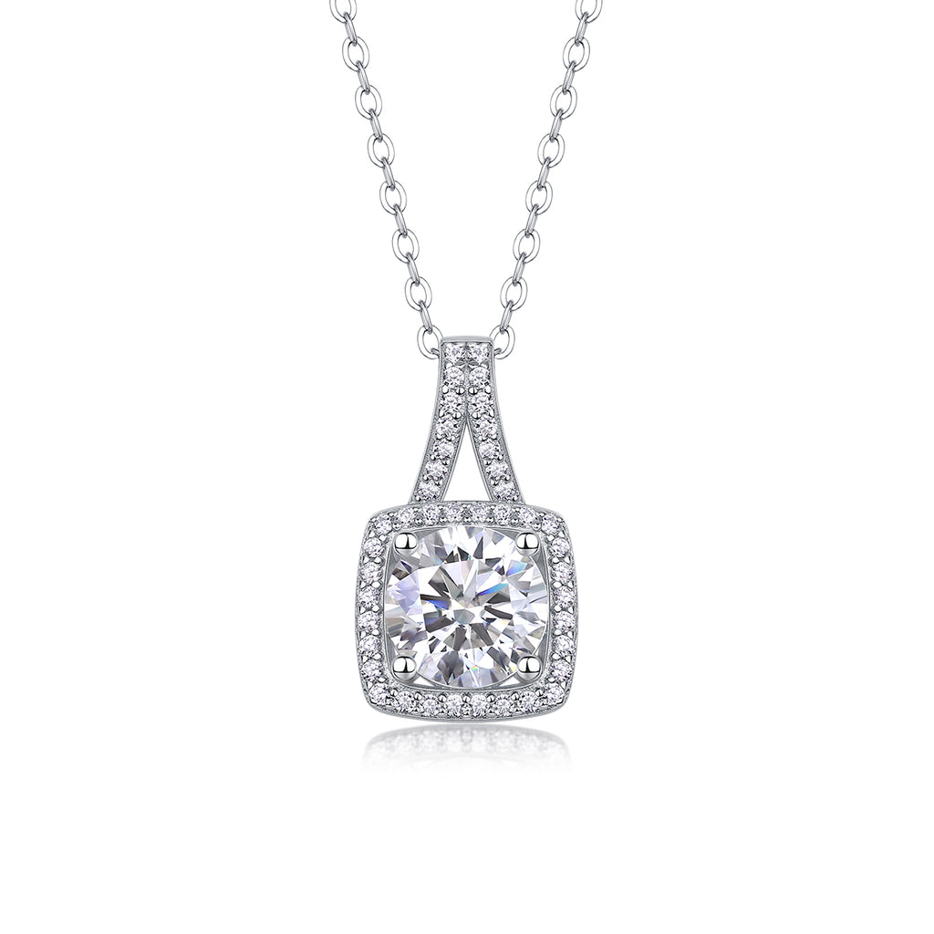 Square Halo Crystal Pendant Necklace