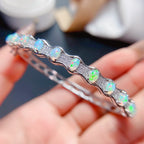 Oval Gem Detail Bangle Bracelet with Wave-Inspired Design