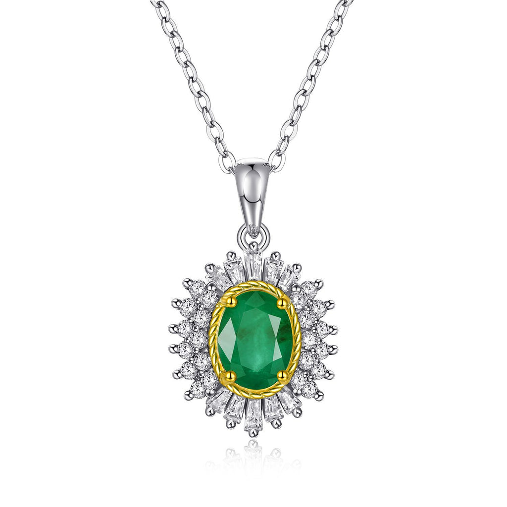 Natural Emerald Halo Pendant Necklace