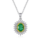 Natural Emerald Halo Pendant Necklace
