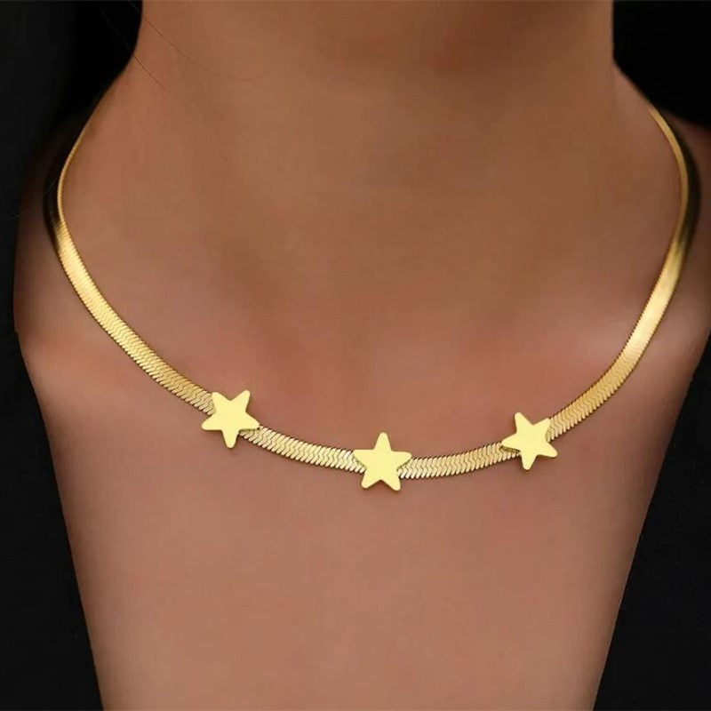 Gold Star Charm Necklace – Minimalist Flat Chain Statement Jewelry