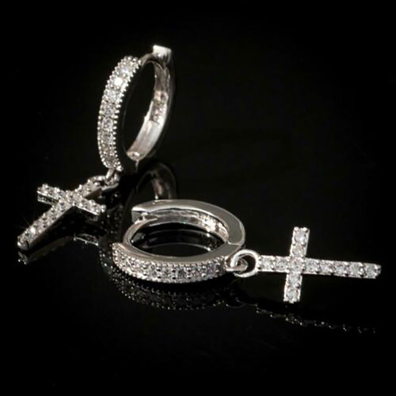 Elegant Crystal Cross Hoop Earrings