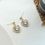 Elegant Gold Heart Crystal Stud Earrings