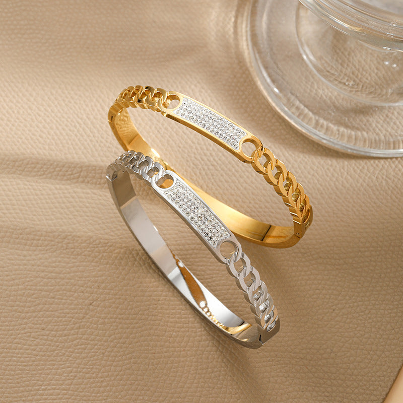 Chain-Detail Bangle Bracelet with Crystal Embellishment