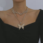 Crystal Butterfly Layered Chain Necklace