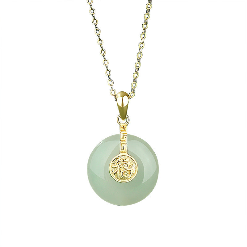 Hetian Jade Peace Button Necklace